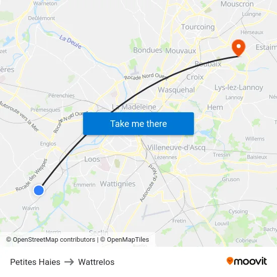 Petites Haies to Wattrelos map