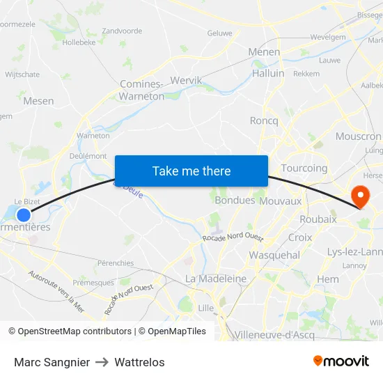 Marc Sangnier to Wattrelos map