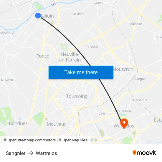 Sangnier to Wattrelos map