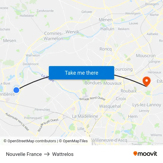 Nouvelle France to Wattrelos map