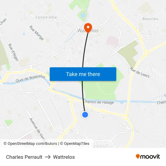 Charles Perrault to Wattrelos map