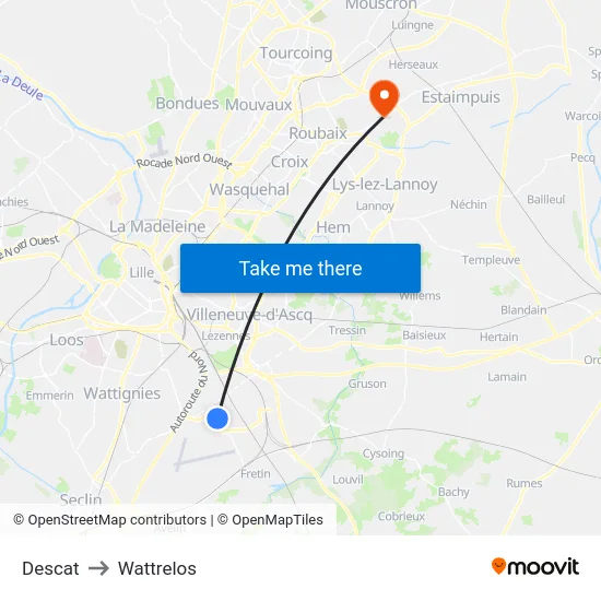 Descat to Wattrelos map
