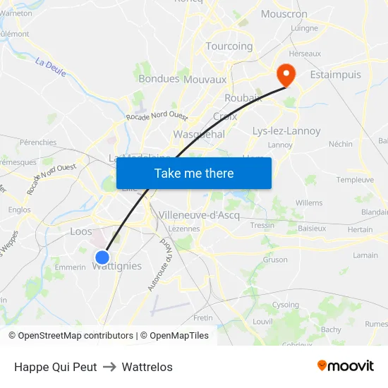 Happe Qui Peut to Wattrelos map