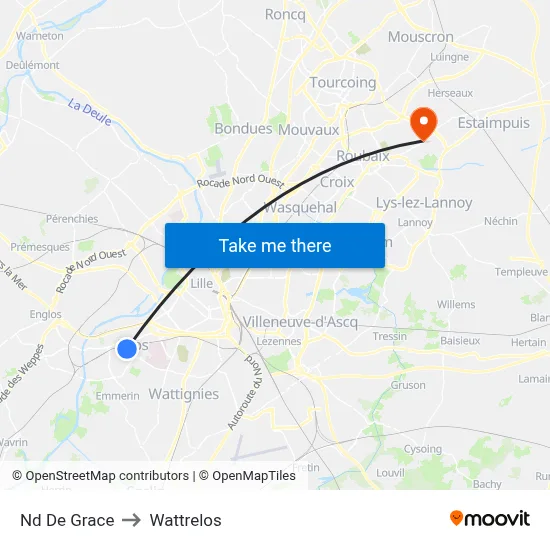 Nd De Grace to Wattrelos map