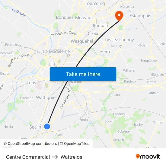 Centre Commercial to Wattrelos map