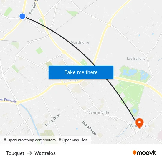 Touquet to Wattrelos map