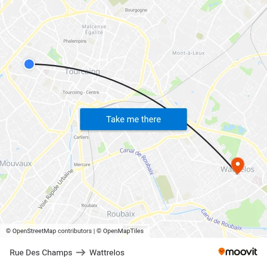Rue Des Champs to Wattrelos map