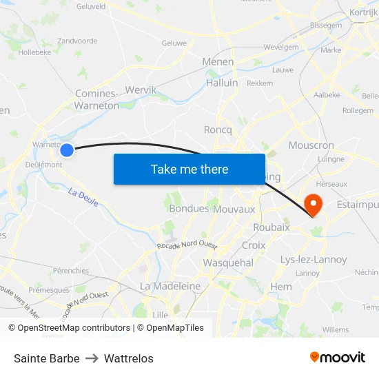 Sainte Barbe to Wattrelos map