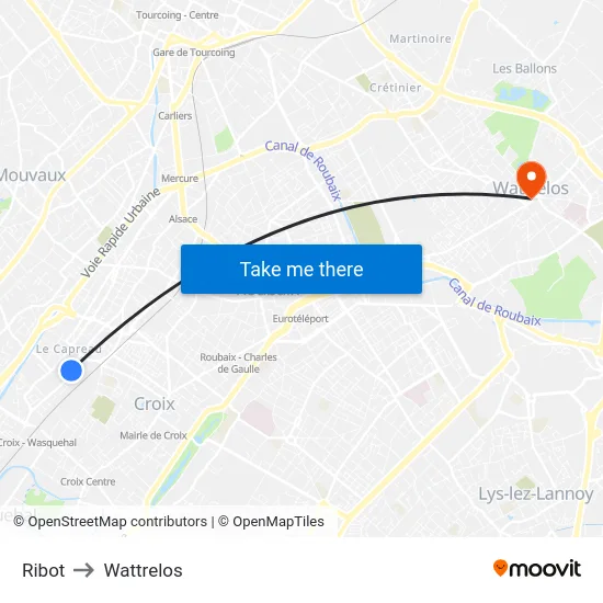 Ribot to Wattrelos map