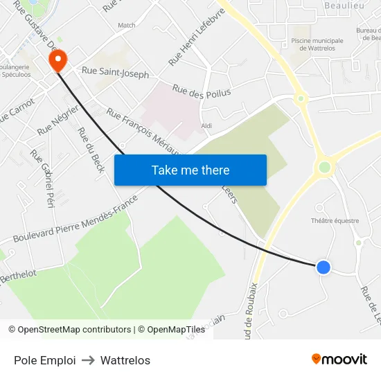 Pole Emploi to Wattrelos map