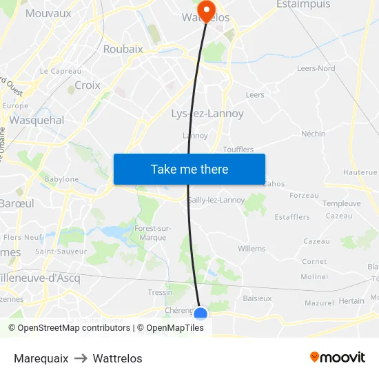 Marequaix to Wattrelos map