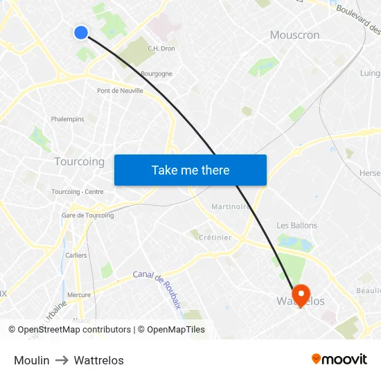 Moulin to Wattrelos map