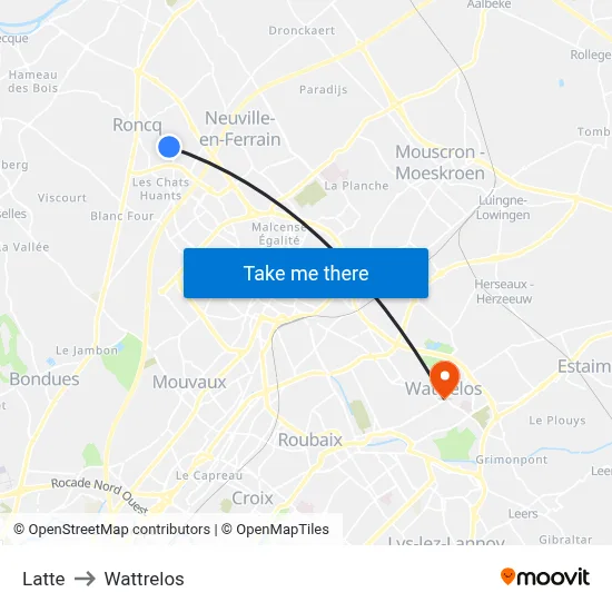 Latte to Wattrelos map