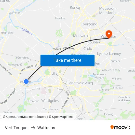Vert Touquet to Wattrelos map