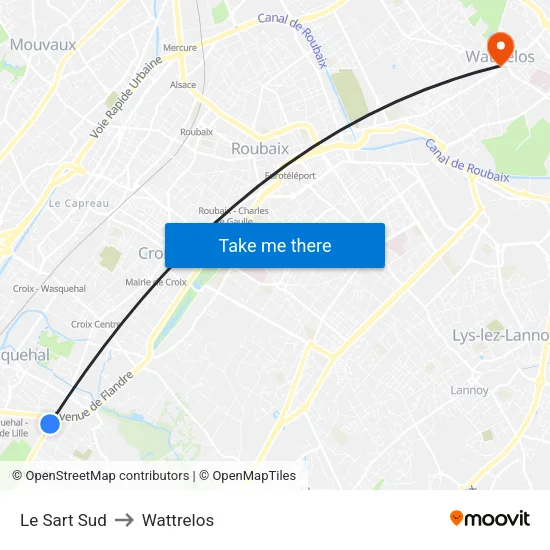 Le Sart Sud to Wattrelos map