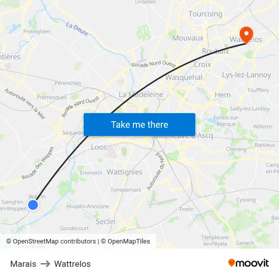 Marais to Wattrelos map