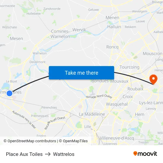 Place Aux Toiles to Wattrelos map