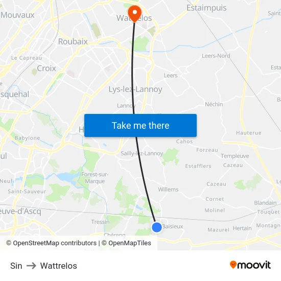 Sin to Wattrelos map
