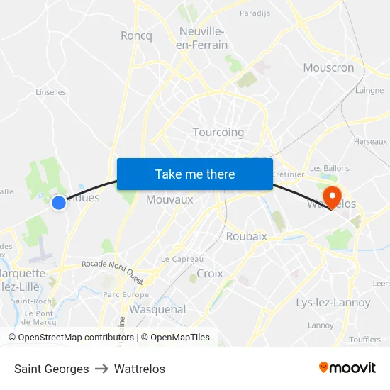Saint Georges to Wattrelos map
