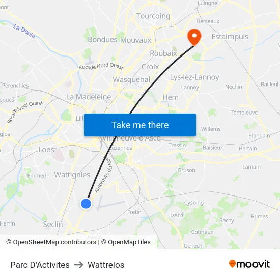 Parc D'Activites to Wattrelos map