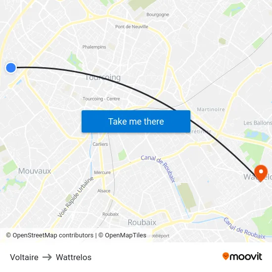 Voltaire to Wattrelos map