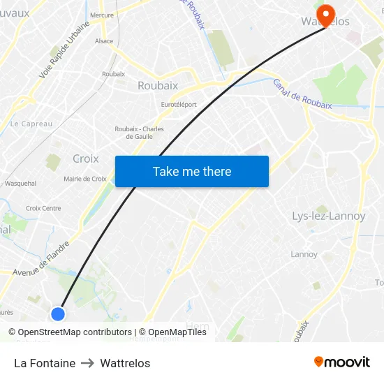 La Fontaine to Wattrelos map