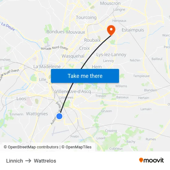 Linnich to Wattrelos map