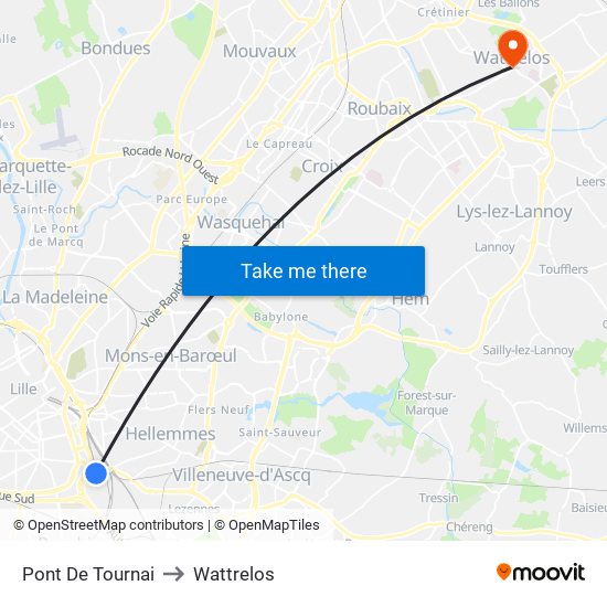 Pont De Tournai to Wattrelos map