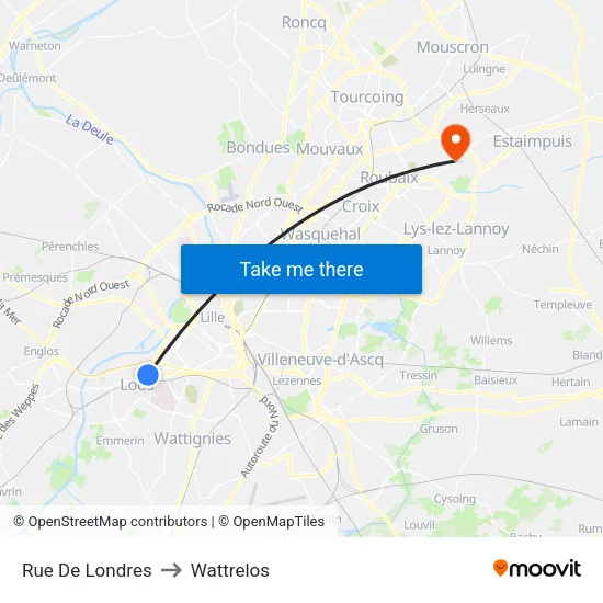 Rue De Londres to Wattrelos map