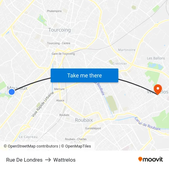 Rue De Londres to Wattrelos map