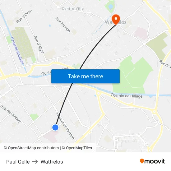 Paul Gelle to Wattrelos map