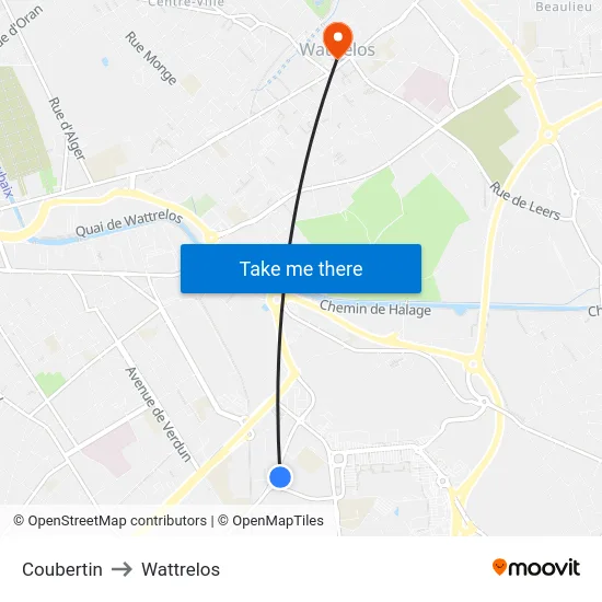 Coubertin to Wattrelos map