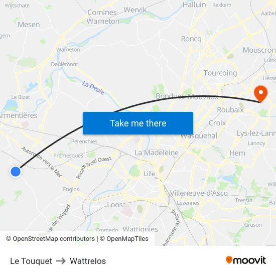 Le Touquet to Wattrelos map