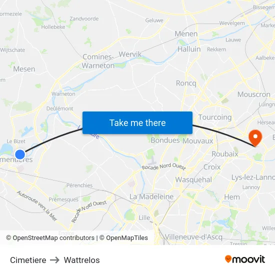 Cimetiere to Wattrelos map