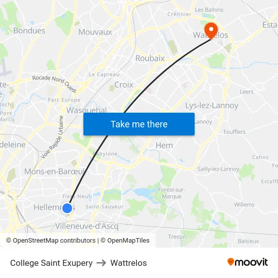 College Saint Exupery to Wattrelos map