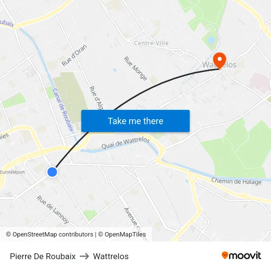 Pierre De Roubaix to Wattrelos map