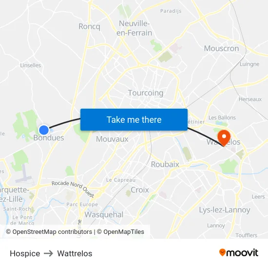 Hospice to Wattrelos map