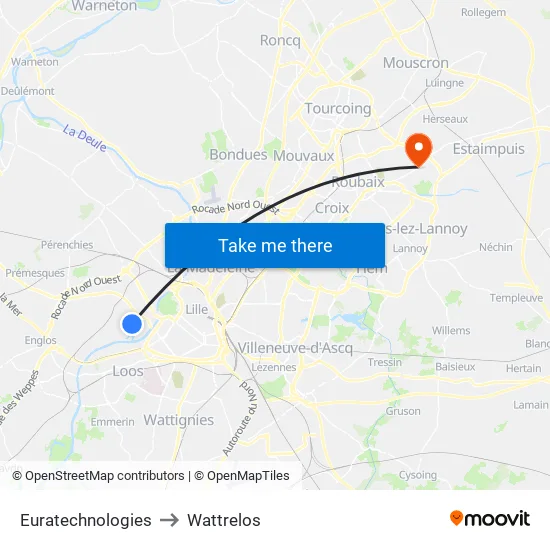 Euratechnologies to Wattrelos map