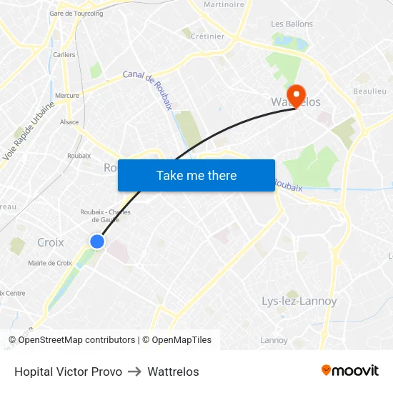 Hopital Victor Provo to Wattrelos map