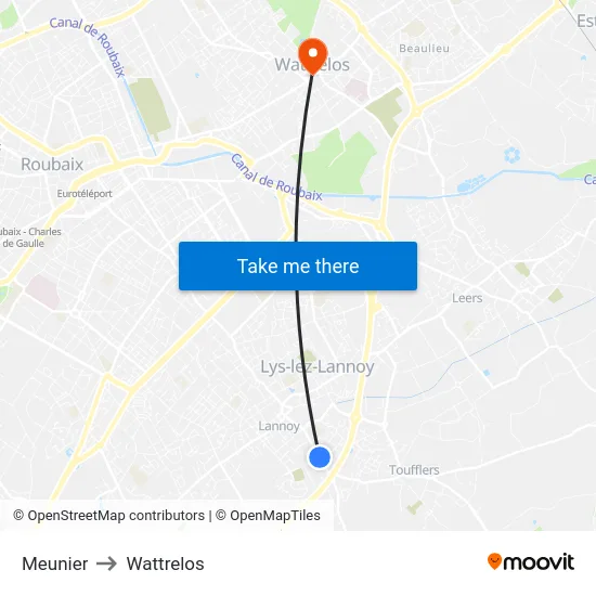 Meunier to Wattrelos map