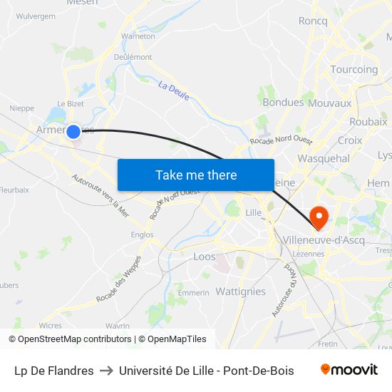 Lp De  Flandres to Université De Lille - Pont-De-Bois map