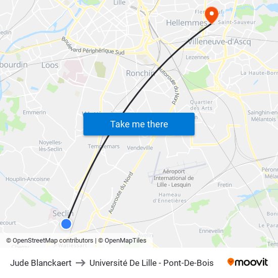 Jude Blanckaert to Université De Lille - Pont-De-Bois map