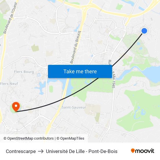 Contrescarpe to Université De Lille - Pont-De-Bois map