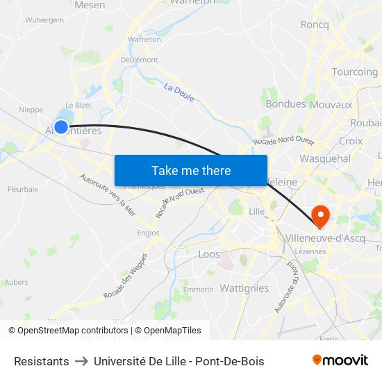 Resistants to Université De Lille - Pont-De-Bois map