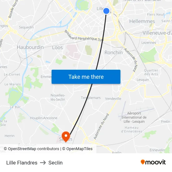 Lille Flandres to Seclin map