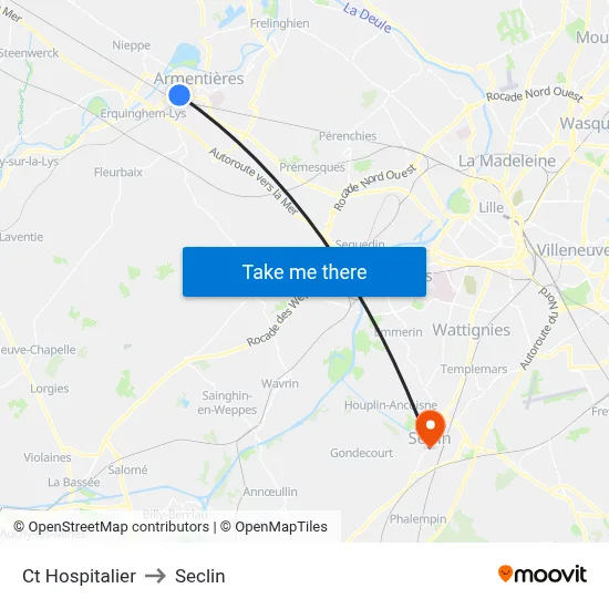 Ct Hospitalier to Seclin map