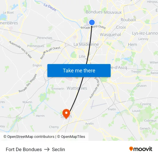 Fort De Bondues to Seclin map