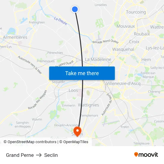 Grand Perne to Seclin map