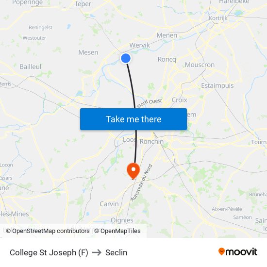 College St Joseph (F) to Seclin map