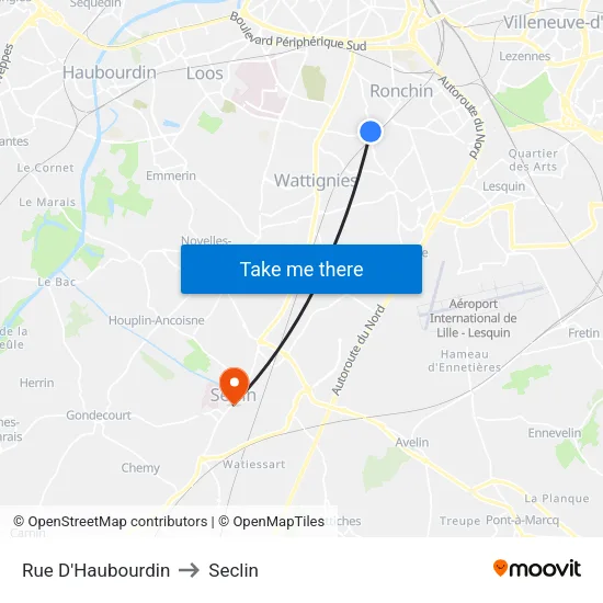 Rue D'Haubourdin to Seclin map